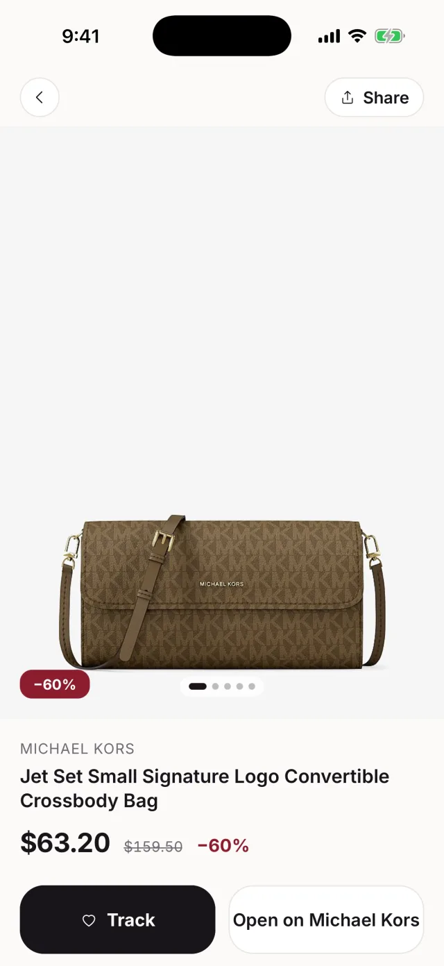 A Michael Kors bag with the Track button