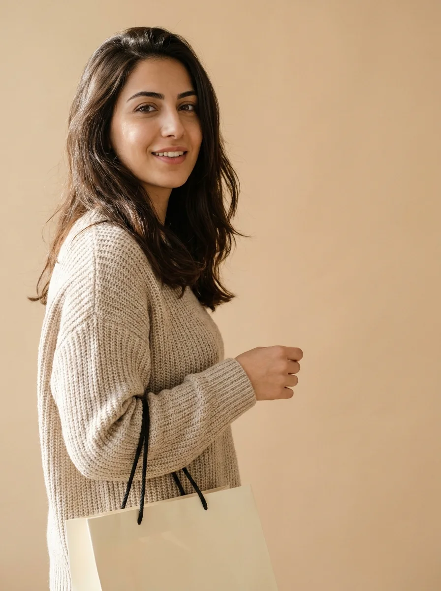 A woman holding a shopping bag